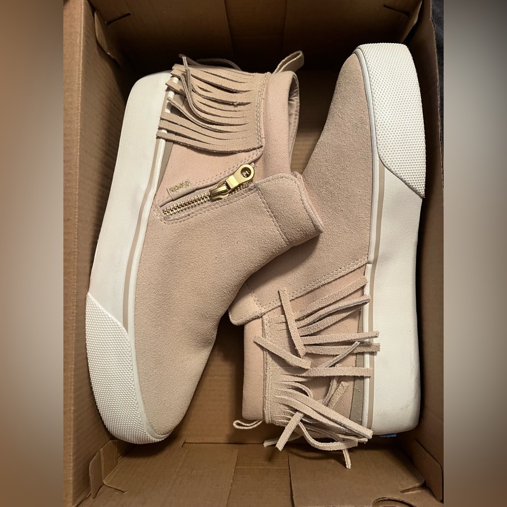 Keds Cooper Side Zip Fringe Comfort Ankle Booties Sand 9.5